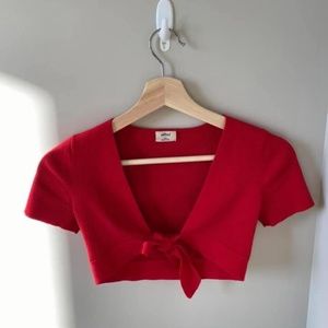 Aritzia Wilfred Tie Front Crop Top - red